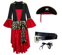 Sohodoo Pirate Costume Women with Off Shoulder Dress Gold Sequin Belt Accessories Halloween Set Costume(M)