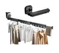 Sohodoo Suction Cup Wall Mounted Clothes Drying Rack, Aluminum Retractable for Balcony, Laundry Room or Bathroom(Black,Three Paragraphs)