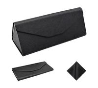 SOHUPAC Foldable Glasses Case With Clean Cloth, PU Portable Sunglasses Case, Magnetic Folding Hard Case Eyeglasses Protection, Black, One Size