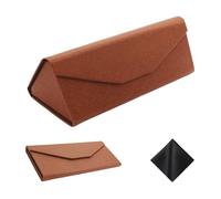 SOHUPAC Foldable Glasses Case With Clean Cloth, PU Portable Sunglasses Case, Magnetic Folding Hard Case Eyeglasses Protection, Brown, One size
