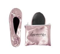 SOHUPAC Women's Foldable Flats, Portable Ballet Flat Roll Up Slipper Shoes with Travel Pouch Bag for Ballerina Wedding, Pink, X-Large Narrow