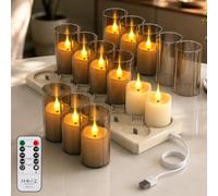 Soiarllt 12pcs Rechargeable Battery Tea Lights with Remote & Charging Base | Up to 80-100h, Cycle Timer, Electric LED Tea light Flickering for Home Table Halloween Wedding Christmas Lantern Decorations