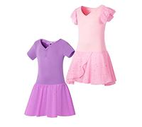 SOIBEEN Ballet Leotard for Girls Dancewear with Skirt Ballerina Ballet Dress Dance Outfit 2-Pack Flutter Sleeve Short Sleeve 5-6 Years Light Purple & Light Pink
