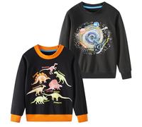 SOIBEEN Boys Sweatshirt Adorable Kids Pullover 2-Pack Space Dinosaur Top Shirt Jumper Crew-neck Clothes Long Sleeve Casual Hoddie 4-5 Years