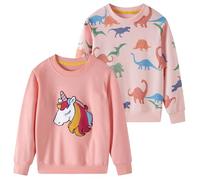 SOIBEEN Girls Sweatshirt Adorable Kids Pullover 2-Pack Unicorn Dinosaur Top Shirt Jumper Crew-neck Long Sleeve Casual Clothes Spring Fall Cotton Hoddie 7-8 Years