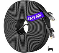 Soibke 40m Ethernet Cable, Flat Internet Cable Cat 6 Outdoor Indoor Long Network Cable 40 Meter Slim High Speed 1000Mbps, Black Wifi Cable Gigabit LAN Patch Cord for Router Modem