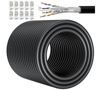 Soibke 80m Ethernet Cable Outdoor Indoor, Cat 7 Long Bulk Internet Cable Shielded High Speed RJ45 Network Cable, Wifi Cable 10Gbps SFTP Black Waterproof LAN Patch Cable for Router Switch