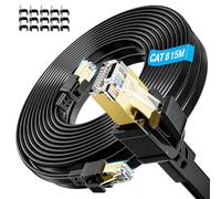 Soibke Cat 8 Ethernet Cable 15m, High Speed 40Gbps 2000MHz Internet Cable Flat Network Cable FTP Shielded Gigabit RJ45 LAN Cable Long Black Wlan WIFI Cable for Modem Router