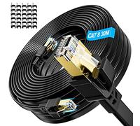 Soibke Cat 8 Ethernet Cable 30m, Cat 8Internet Cable 30m Flat, Long Network Cable High Speed 40Gbps Shielded Anti jamming Gigabit Wlan Patch Cable Black Indoor for Router Modem