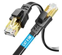 Soibke Cat 8 Ethernet Cable 5m, FLat Internet Cable 5 meters High Speed LAN Cable 40Gbps 2000MHz FTP Shielded RJ45 Cable Gigabit Network Cable Black Patch Cable for Router Modem