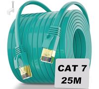 Soibke Cat7 Ethernet Cable 25m Flat - High-Speed 10Gbps Internet Cable Shielded Extra Long LAN Cable, Slim 6.2mm Ultra-Thin Green Network Cord for Gaming/Modem/Router, UKCA Certified