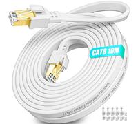 Soibke Ethernet Cable 10m, Cat 8 High Speed Internet Cable 10 Meter 40Gbps Flat Lan Network Cable White RJ45 Gigabit 2000MHz Outdoor Indoor Patch Cord for Router Modem