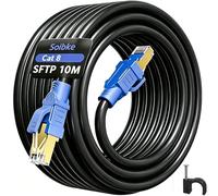 Soibke Ethernet Cable 10m Cat 8, Network Cable 10 metre Black, Internet Cables High Speed, Wifi LAN Cables Outdoor Indoor Wlan Wifi Cable Gigabit Weatherproof SFTP Shielded - 40Gbps 2000Mhz