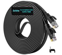 Soibke Ethernet Cable 15m, Cat 6 Long Internet Cable 15 Meter Flat Gigabit LAN Network Cable High Speed 1Gbps Wifi Cable Black Slim RJ45 Patch Cord Compatible with Cat5/Cat6a for Router Modem