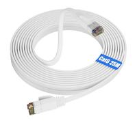 Soibke Ethernet Cable 25m, Cat 6 Internet Cable High Speed, Network Cable Flat Design Long UTP LAN Indoor Gigabit White Patch RJ45 Wlan Cable for Router Modem TV, Home Office - 1000Mbit/s 250MHz