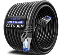 Soibke Ethernet Cable 30m, Cat 6 Internet Cable 30m, Network Cable FTP Shielded Patch Cable High Speed Gigabit 1000Mbps LAN Cable Weatherproof 23AWG Black Wlan Wifi Cable for Router Modem