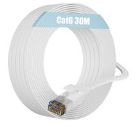 Soibke Ethernet Cable 30m Cat6, Internet Cable 30m High Speed, Network Cable Flat Long LAN Cable Indoor Gigabit White Patch RJ45 Wlan Cable for Router Modem - 1000Mbit/s 250MHz