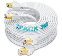 Soibke Ethernet Cable 3M 2 Pack Cat 8 LAN Internet Cable High Speed Flat 40Gbps 2000MHz, Shielded Gigabit RJ45 Network Cable Patch Cord for Router Modem (3m 2Pack, White)
