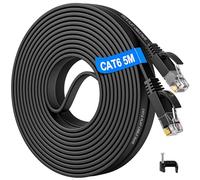 Soibke Ethernet Cable 5m, Cat 6 High Speed Flat Internet Lan Cable 1000Mbps, Gigabit Network Cable 5 Metres Black Patch Cord with RJ45 Connector Compatible with Cat5/5e for Router, Switch, PC