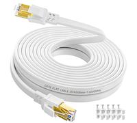 Soibke Ethernet Cable 8m, High Speed Cat 8 Flat LAN Internet Cable FTP Shielded RJ45 Gigabit 40Gbps 2000MHz, Network Cable 8 Meter White Patch Cord for Router Modem