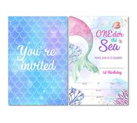 Soiceu Cute Little Mermaid 1st Birthday Party Invitations with Envelopes Set of 20 Girl Oneder the Sea Mermaid 1 Year Old First Birthday Party Invites Fill in Blank