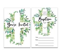 Soiceu Greenery Baptism Party Invitations with Envelopes Set of 20 Christening Invitations Baby Boy Newborn Invites Fill in Blank