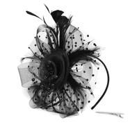 SOIDMHP Fascinators Hat Flower Mesh Ribbons Feathers on a Headband and a Clip Cocktail Tea Party Headwear for Girls and Women Headband Fascinator for Women Wedding Ascot Races, Black