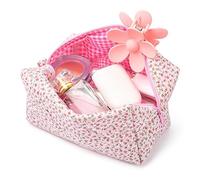 SOIDRAM Cosmetic Bag Cute Puffy Coquette Makeup pouch Aesthetic Large Travel Toiletry Bag, PINK DITSY, S, S-pink Ditsy Makeup Bag