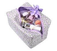 SOIDRAM Cosmetic Bag Cute Puffy Coquette Makeup pouch Aesthetic Large Travel Toiletry Bag, PURPLE FLORAL, L, L-purple Makeup Bag