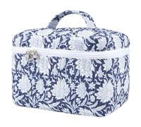 SOIDRAM Large Makeup Bag Quilted Makeup Bags Set Cute Cosmetic Bag for Women Girls Floral Coquette Aesthetic Toiletry Bag Travel Make Up Organizer Pink Skincare Bag, Navy Blue Floral, Navy Blue Floral