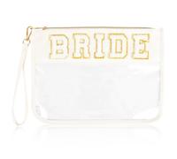 SOIDRAM Makeup Bag Chenille Letter Pouch Bag Clear Travel Zipper Nylon cosmetic Pouch Organizer, BRIDE, Bride