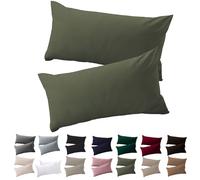 Soifox Cushion Cover 40 x 70 cm, Set of 2, Olive Green Pillowcase for Pillows 40 x 70 cm, 100% Microfibre Resistant and Hypoallergenic Cushion Covers with Zip