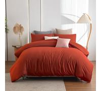 Soifox Double Duvet Cover Set - Burnt Orange Bedding Set Double Bed with Zipper Closure, Soft Microfiber Quilt Cover with 2 Pillowcases