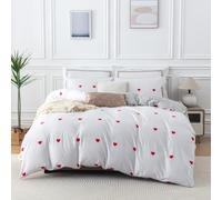 Soifox Double Duvet Set Microfiber Double Bedding Set with 2 Pillowcases, Breathable Non Iron Reversible Heart Striped Patterned Duvet Double Cover Set with Zipper Closure, 3Pcs, 200x200cm