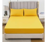 Soifox Double Fitted Sheet Yellow - Bed Sheets with Extra Deep Pocket 16 inch (40 cm), Soft Microfiber Bottom Sheet for Double Bed, 135x190cm