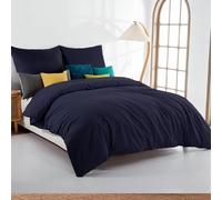 Soifox King Size Duvet Cover Set - Navy Blue Bedding Set KingSize Bed with Zipper Closure, Soft Iron NonMicrofiber Duvet Cover with 2 Pillowcases
