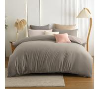 Soifox King Size Duvet Cover Sets, 3 Piece Microfiber Reversible King size Bedding Bed Set Taupe and Beige, Soft and Non Iron Quilt Duvet Covers with 2 Pillowcases 50x75cm