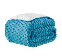 Soifox Sherpa Fleece Blanket Throws Teal, Thick Warm Blanket 130x150cm Fluffy Throw for Sofas Couch, Winter Soft Decorative Jacquard Blankets Single Size