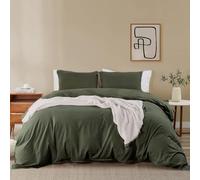 Soifox Single Duvet Cover Set Olive Green - Soft Microfiber Duvet Cover 200 x 200 cm with 2 Pillowcases 50 x 75 cm, Non Iron Luxury Bedding Set with Zipper Closure