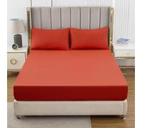 Soifox Super King Fitted Sheet Burnt Orange - Bed Sheets with Extra Deep Pocket 16 inch (40 cm), Soft Microfiber Bottom Sheet for Superking Bed, 180x200cm