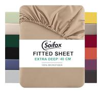 Soifox Super King Fitted Sheet Sandy Beige - Bed Sheets with Extra Deep Pocket 16 inch (40 cm), Soft Microfiber Bottom Sheet for Superking Bed, 180x200cm