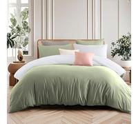 Soifox Superking Duvets Sets Sage Green and White, 3 Piece Microfiber Reversible Super King Bedding Bed Sets, Soft and Non Iron Quilt Duvet Covers with 2 Pillowcases 50x75cm