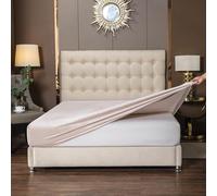 Soifox Velvet Warm Fitted Sheet Double Size - Beige Winter Fitted Bed Sheet with Extra Deep Pocket 16 Inches(40cm), Soft Flannel Bottom Sheet Double Bed 135 X 190 cm