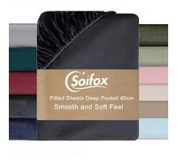 Soifox Velvet Warm Fitted Sheet Double Size - Charcoal Grey Flannel Winter Fitted Bed Sheet with Extra Deep Pocket 16 Inches(40cm), Soft Bottom Sheet Double Bed 135 X 190 cm