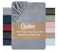 Soifox Velvet Warm Fitted Sheet King Size - Grey Winter Fitted Bed Sheet with Extra Deep Pocket 16 Inches(40cm), Soft Flannel Bottom Sheet King Bed 150 x 200 cm