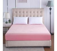 Soifox Velvet Warm Fitted Sheet King Size - Pink Winter Fitted Bed Sheet with Extra Deep Pocket 16 Inches(40cm), Soft Flannel Bottom Sheet King Bed 150 x 200 cm