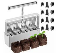 Soil Blocker, 2 Inch Soil Block Maker with 3 Sizes Seed Pins & Comfortable Handle 4 Cell Handlheld Soil Blocking Tool for Seed Starting, Grow Seedling, Outdoor Plants, Greenhouses, Garden