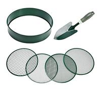 Soil Sieve Garden Riddle Sieve 12" Diameter, Fine Mesh Soil Sieve, Potting Sieve with 4 Interchangeable Filter Mesh Sizes 3,6,9,12mm and Shovel