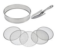 Soil Sieve Stainless Steel Riddle Sieve Set Garden Potting Sieve, 12" Diameter, with 5 Filter Mesh Sizes 3,6,9,10,12mm and Shovel