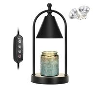 Soilsiu Candle Warmer Lamp with Timer, Electric Black Candle Warmer Light for Bedroom, Dimmable Wax Melts Warmer for Candle Jars, Home Decor Beside Lamp Gifts for Women (2 Bulbs Included)